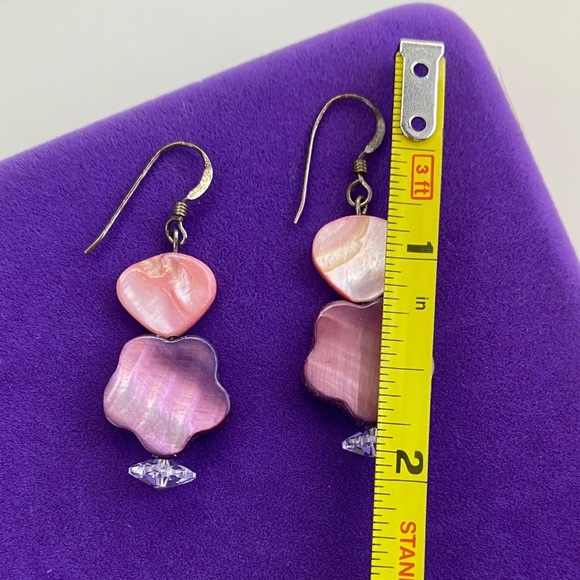 💛 Vintage 925 Pink & Purple Flower Drop Earrings - Picture 2 of 4